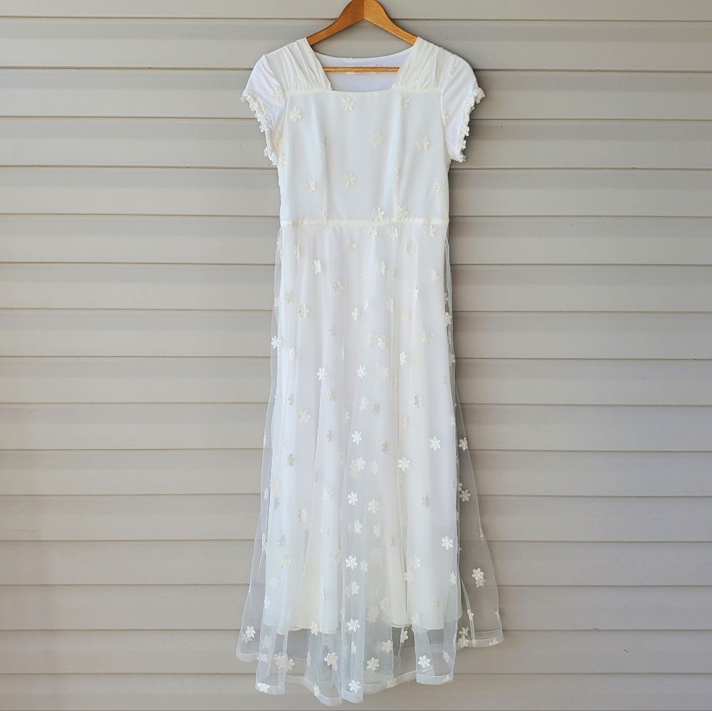 Diya white embroidered mesh maxi dress
